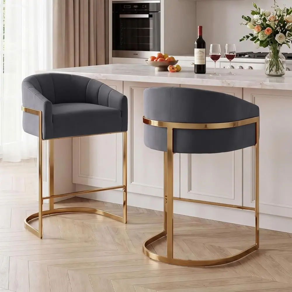 Set of 2, 27 High Barrel-Back Velvet Bar Stools with Comfortable Upholstery, Gray
Set of 2, 27 High Barrel-Back Velvet Bar Stools with Comfortable Upholstery, Gray