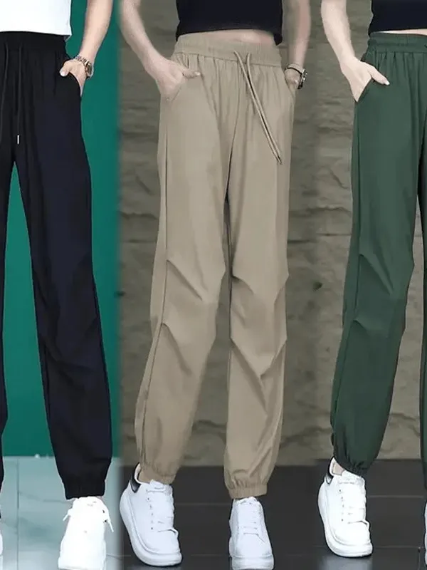 Ice Silk Quick Dry Sports Pants Women's High Waist Loose Slimming Cuffed Nine Point Harlan Pants Summer New Style Casual Pants
Ice Silk Quick Dry Sports Pants Women's High Waist Loose Slimming Cuffed Nine Point Harlan Pants Summer New Style Casual Pants