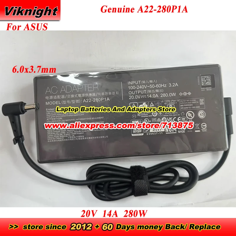 Genuine A22-280P1A 20V 14A 280W AC Adapter for ASUS Power Adapter with 6.0x3.7mm tip
Genuine A22-280P1A 20V 14A 280W AC Adapter for ASUS Power Adapter with 6.0x3.7mm tip