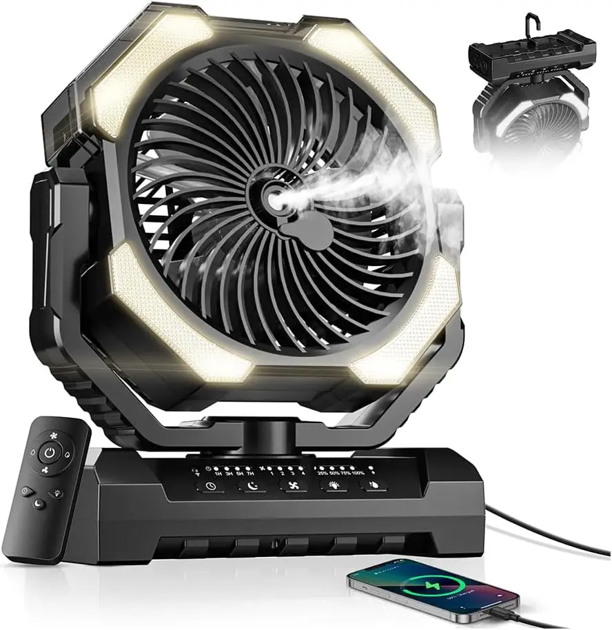 Portable Misting Fan with 24000mAh Battery, 4 Speeds, 9oz Water Tank, Remote Control for Camping and Outdoor Use
Portable Misting Fan with 24000mAh Battery, 4 Speeds, 9oz Water Tank, Remote Control for Camping and Outdoor Use