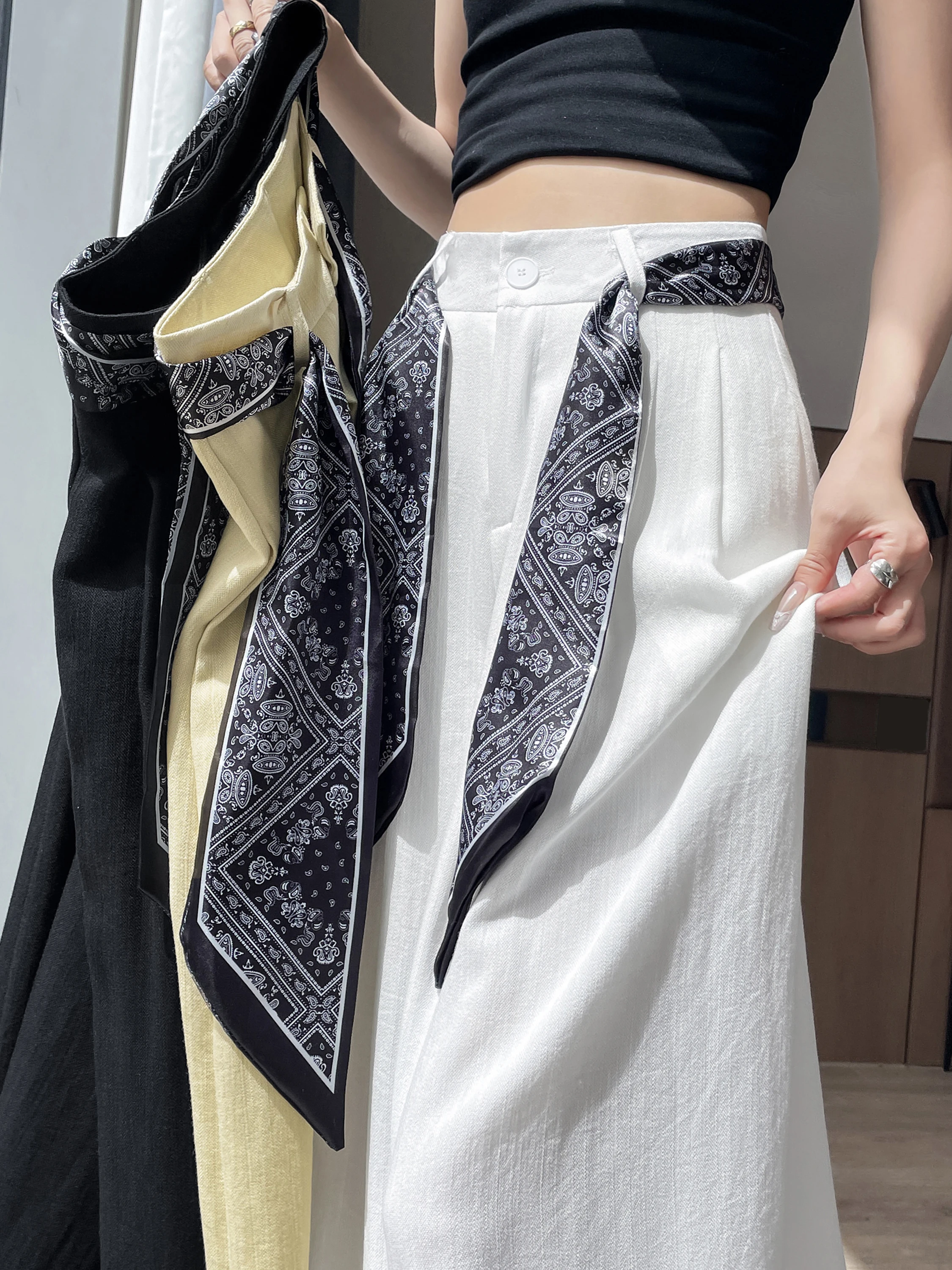 White Ice Silk Cotton Linen Wide Leg Pants Women's Summer Loose Slimming Casual Drapey Thin Floor-Length Trousers
White Ice Silk Cotton Linen Wide Leg Pants Women's Summer Loose Slimming Casual Drapey Thin Floor-Length Trousers