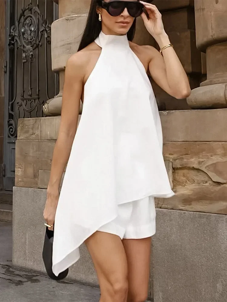 Women Fashion White Solid Chiffon Set Casual Sleeveless Slim Fit Halter Tops Shorts 2-piece Sets Lady Summer High Street Wear
Women Fashion White Solid Chiffon Set Casual Sleeveless Slim Fit Halter Tops Shorts 2-piece Sets Lady Summer High Street Wear