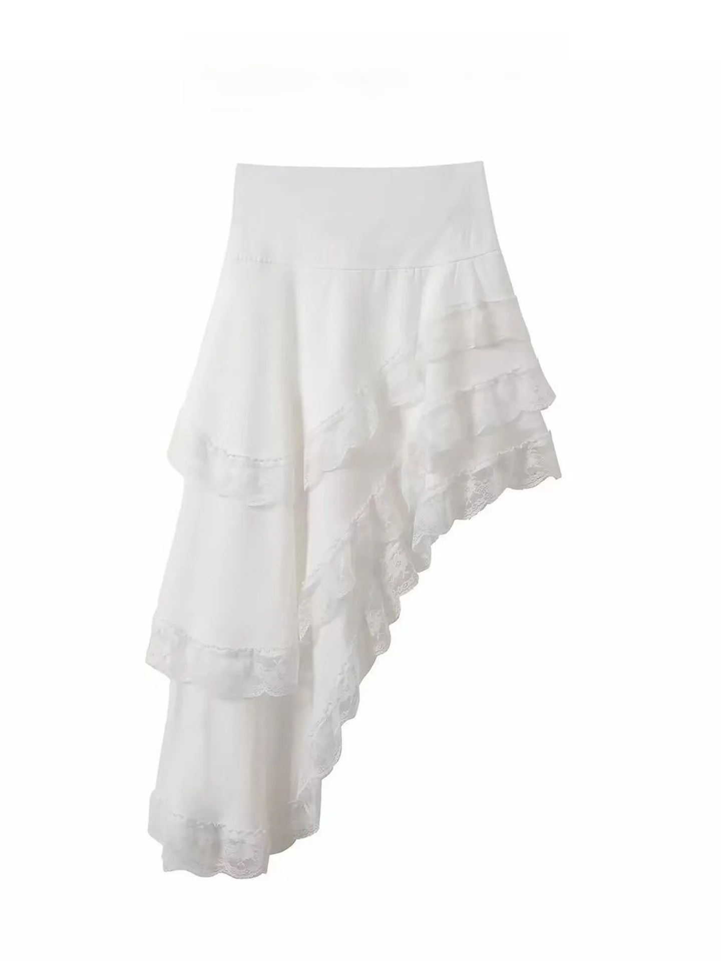 White Lace Trimmed Asymmetrical Skirt Women's Summer Sweet Elastic Waist Side Slit Long Skirt Retro Commute Style
White Lace Trimmed Asymmetrical Skirt Women's Summer Sweet Elastic Waist Side Slit Long Skirt Retro Commute Style