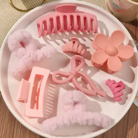 8 Stuks Herfst Winter Roze Mode Haaraccessoires Voor Vrouwen 4.9Inch Grote Haar Klauw Clips, Matte Banaan Clip, sterke Hold Kaak Clip