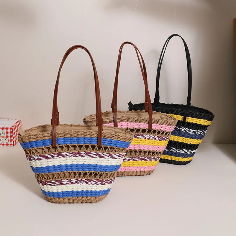Hollow Woven Straw Bag Bohemian Paper Rope Knitting Shoulder Bag Striped Travel Beach Bags for Women 2023 Shopper Purses Tote
Hollow Woven Straw Bag Bohemian Paper Rope Knitting Shoulder Bag Striped Travel Beach Bags for Women 2023 Shopper Purses Tote