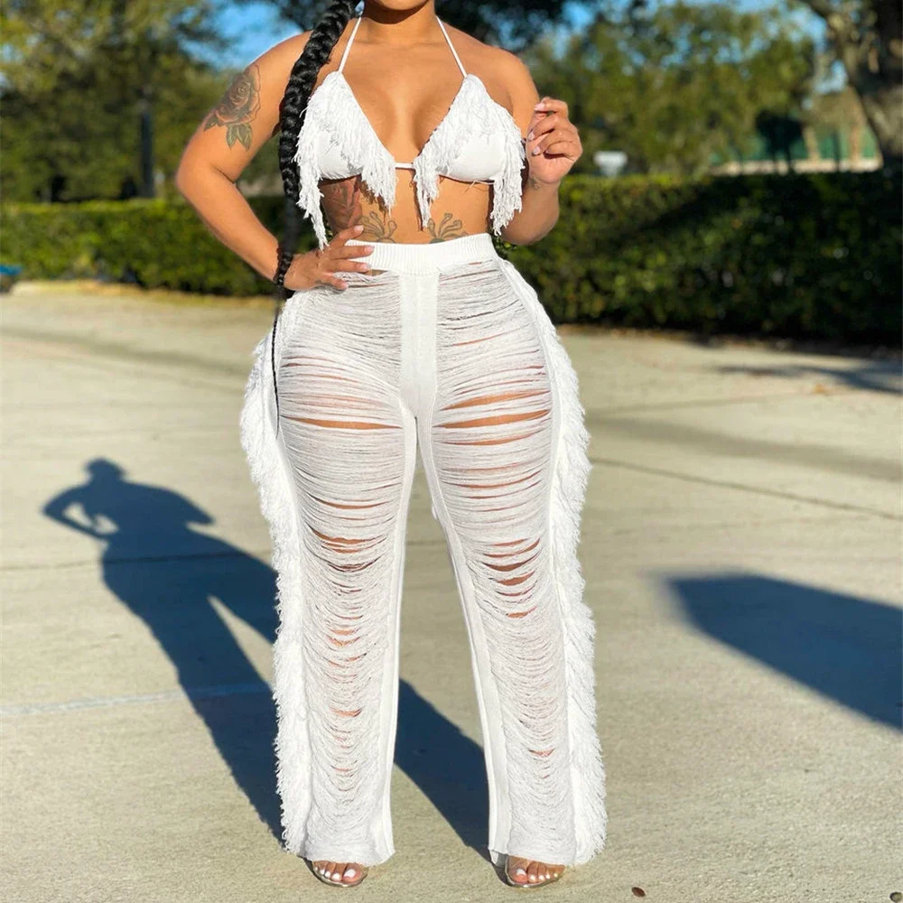 Sexy Tassel Two Piece Set Women Crochet Knitted Swimwear Cover Up Bandage Push Up Bra and Hollow Out Pants Beach Set SC017
Sexy Tassel Two Piece Set Women Crochet Knitted Swimwear Cover Up Bandage Push Up Bra and Hollow Out Pants Beach Set SC017