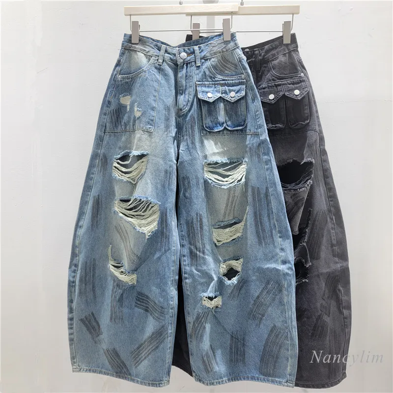 American Ripped Tie-dye Scimitar Jeans, Women's Summer New Arrival High Waist Loose Wide-leg Pants, Casual Mop Pants Trendy
American Ripped Tie-dye Scimitar Jeans, Women's Summer New Arrival High Waist Loose Wide-leg Pants, Casual Mop Pants Trendy