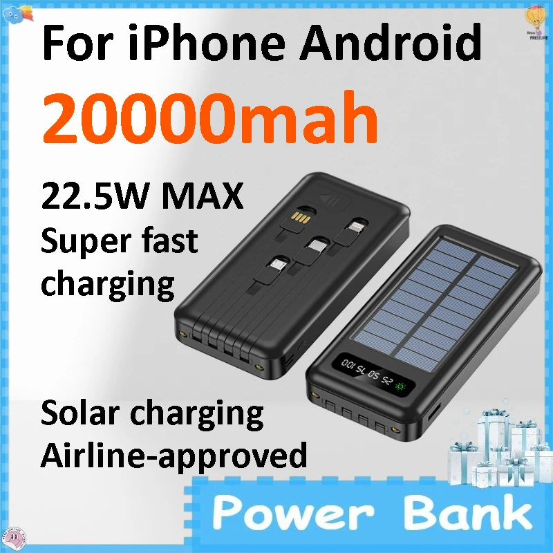 20000mAh Large Capacity Solar Charger 22.5W Super Quick Charge Slim Powerbank with Built-in Cord Universal Mobile Power Supply
20000mAh Large Capacity Solar Charger 22.5W Super Quick Charge Slim Powerbank with Built-in Cord Universal Mobile Power Supply