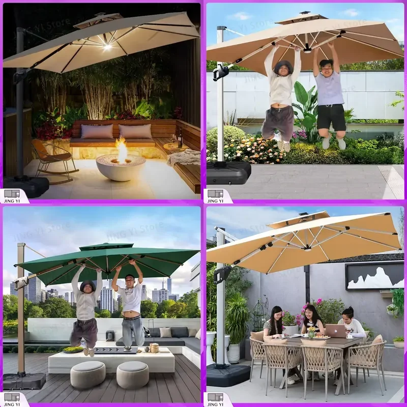 Heavy Duty Cantilever Solar Powered Outdoor Sun Umbrella with LED Lights for Patio Garden Yard Commercial Use Weather
Heavy Duty Cantilever Solar Powered Outdoor Sun Umbrella with LED Lights for Patio Garden Yard Commercial Use Weather