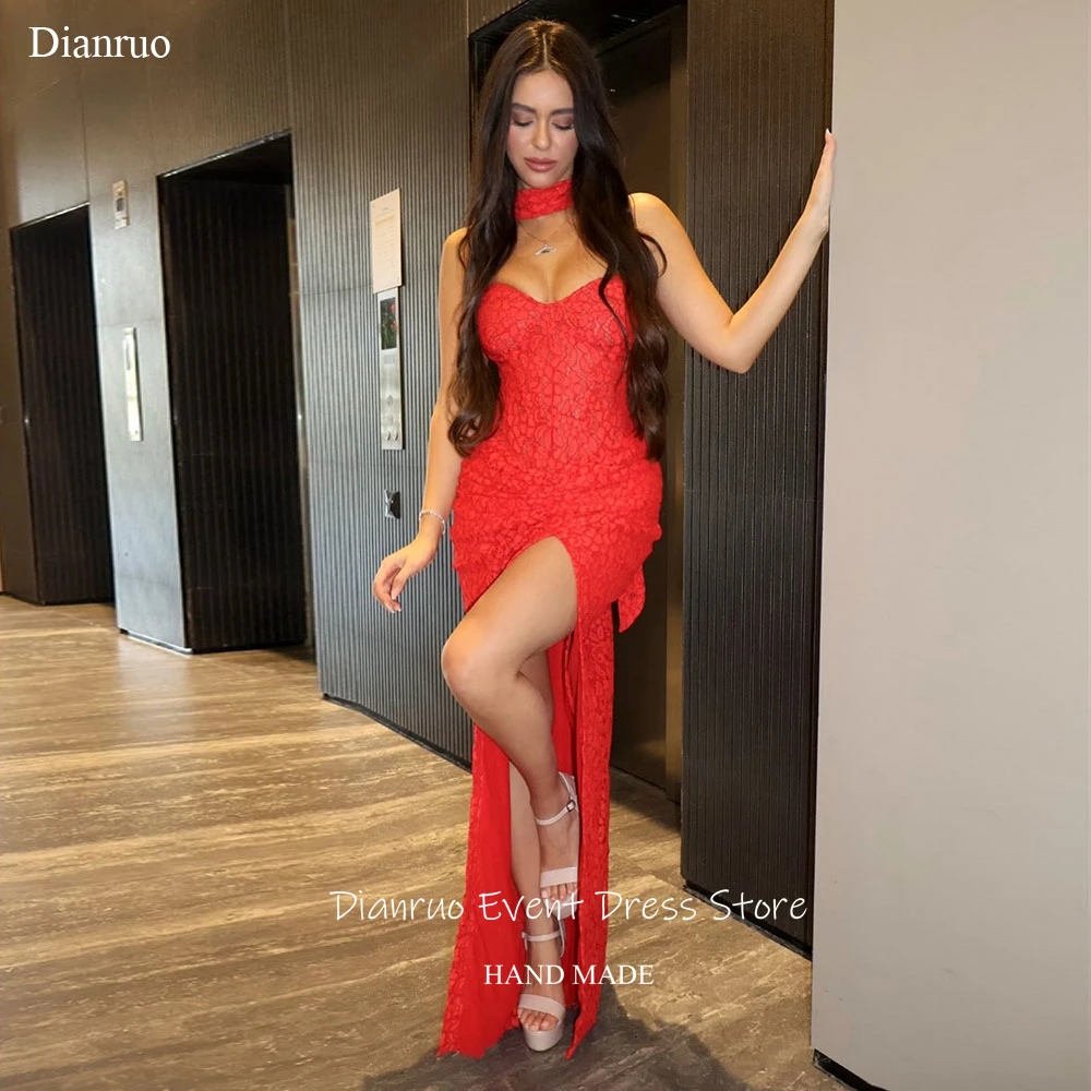 Dianruo Red Ribbons Sweetheart Evening Dresses Ruched Lace Appliques Vestidos De Novia Sexy Mermaid Vestidos Formais Customized
Dianruo Red Ribbons Sweetheart Evening Dresses Ruched Lace Appliques Vestidos De Novia Sexy Mermaid Vestidos Formais Customized