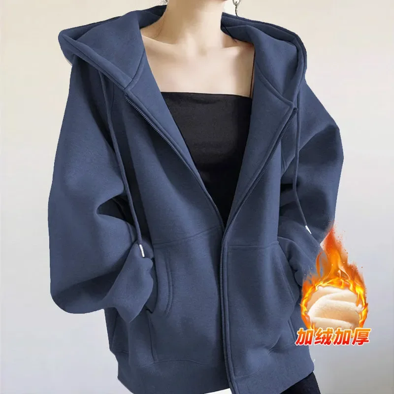 New Hooded Jacket American Autumn Winter Velvet Thickened Sweatshirt Cardigan Coat Women's Top
New Hooded Jacket American Autumn Winter Velvet Thickened Sweatshirt Cardigan Coat Women's Top