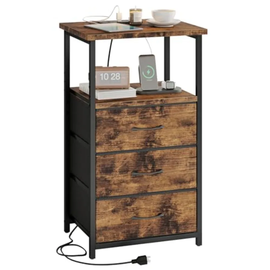 Night Stand with 3 Fabric Drawers, Nightstand for Bedroom, Bedside Table with Charging Station End Table with Storage
Night Stand with 3 Fabric Drawers, Nightstand for Bedroom, Bedside Table with Charging Station End Table with Storage