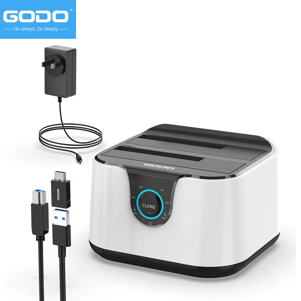 GODO Hard Drive Docking Station to USB 3.0 Type C ,Dual Bay Hard Drive Dock for SATA 2.5 / 3.5 inch HDDs/SSDs with LED Indicator
GODO Hard Drive Docking Station to USB 3.0 Type C ,Dual Bay Hard Drive Dock for SATA 2.5 / 3.5 inch HDDs/SSDs with LED Indicator