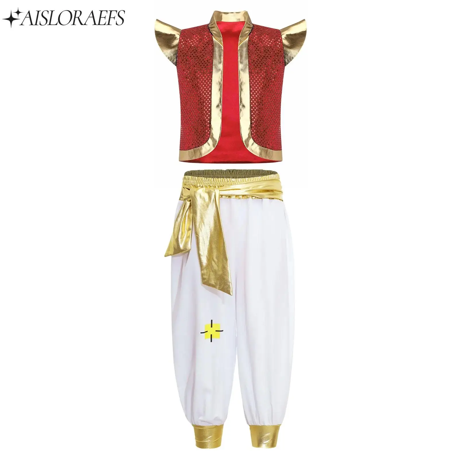 Boys Arabian Prince Role Paly Costume Open Front Vest Waistcoat with Pants Suit for Holiday Festival Halloween Party Performance
Boys Arabian Prince Role Paly Costume Open Front Vest Waistcoat with Pants Suit for Holiday Festival Halloween Party Performance