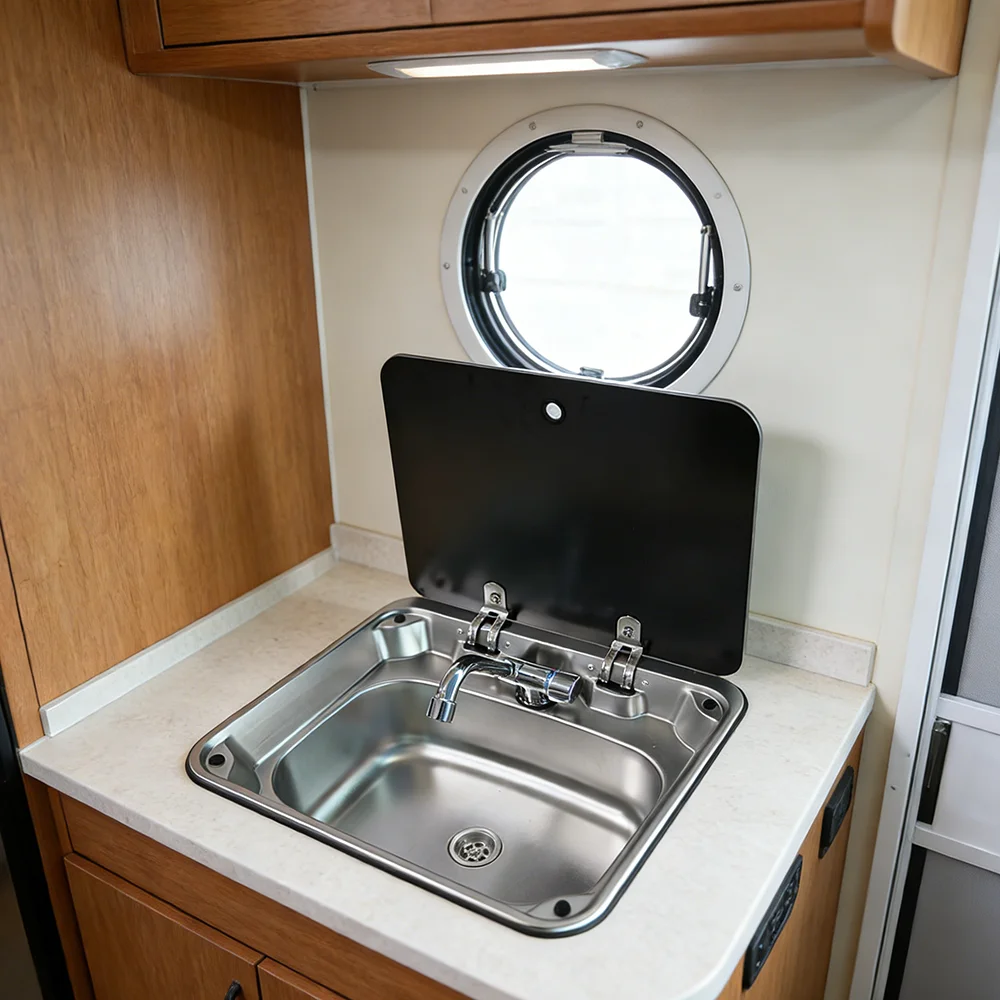 JDA Space-Saving Premium SS304 RV Sink Camper Kitchen Sink With Tempered Glass Lid For Caravan Trailers Motorhome & Marine Use
JDA Space-Saving Premium SS304 RV Sink Camper Kitchen Sink With Tempered Glass Lid For Caravan Trailers Motorhome & Marine Use