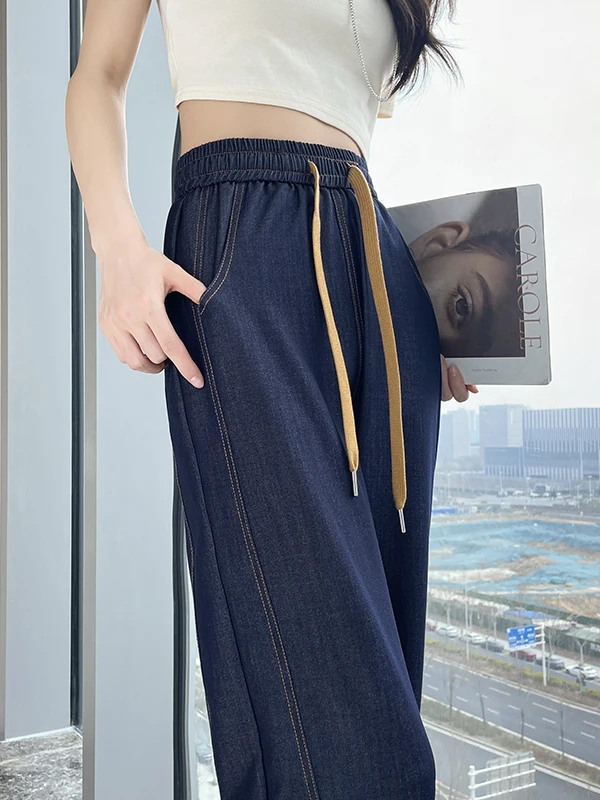 Ретро-синие женские джинсы с широкими штанинами, летние, тонкие, на резинке, с высокой талией, драпированные, повседневные, прямые, в пол
Ретро-синие женские джинсы с широкими штанинами, летние, тонкие, на резинке, с высокой талией, драпированные, повседневные, прямые, в пол