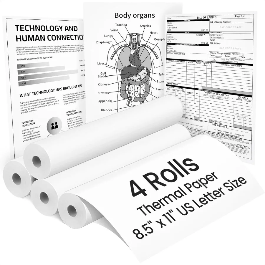 Thermal Paper 8.5" x 11" US Letter Size 4 Rolls QuickDry Thermal Printer Paper Compatible with A285M M832 M834 M835 and Other L
Thermal Paper 8.5" x 11" US Letter Size 4 Rolls QuickDry Thermal Printer Paper Compatible with A285M M832 M834 M835 and Other L