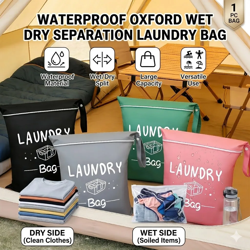 Laundry Bag Waterproof Oxford Dirty Clothes Storage Pouch Dry Wet Separation Large Capacity For Swimming Fitness Beach 1Pc
Laundry Bag Waterproof Oxford Dirty Clothes Storage Pouch Dry Wet Separation Large Capacity For Swimming Fitness Beach 1Pc