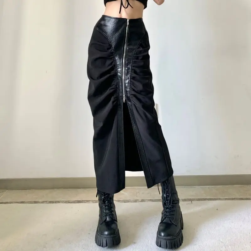 MEXZT Y2K Черная юбка-миди с разрезом для женщин Harajuku Pu Leather Плиссированные юбки с запахом на бедрах Gyaru Уличная одежда Корейский лоскутный тонкий Faldas
MEXZT Y2K Черная юбка-миди с разрезом для женщин Harajuku Pu Leather Плиссированные юбки с запахом на бедрах Gyaru Уличная одежда Корейский лоскутный тонкий Faldas