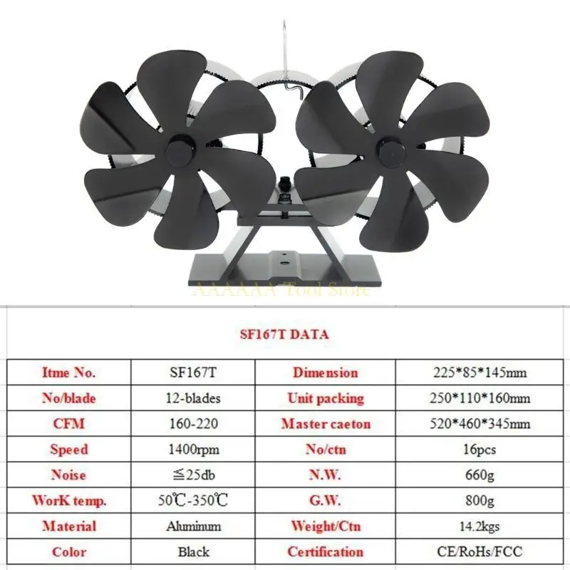 A2BE SF167T Fireplace Fan 12 with 2 Motors Fireplace Stove Fans Aluminum Alloy Heat Powered Chimney Fan
A2BE SF167T Fireplace Fan 12 with 2 Motors Fireplace Stove Fans Aluminum Alloy Heat Powered Chimney Fan
