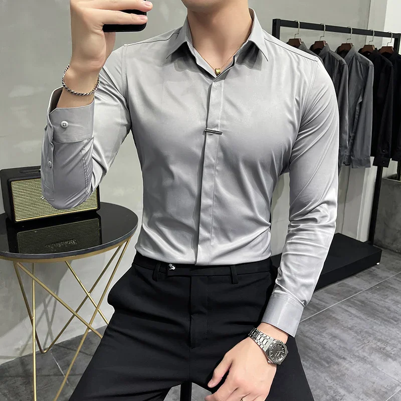 High-end 7 Colors Camisas De Hombre 7XL British Long Sleeve Social Mens Club Party Shirt Fashion Slim Fit Solid Dress Shirts Men
High-end 7 Colors Camisas De Hombre 7XL British Long Sleeve Social Mens Club Party Shirt Fashion Slim Fit Solid Dress Shirts Men