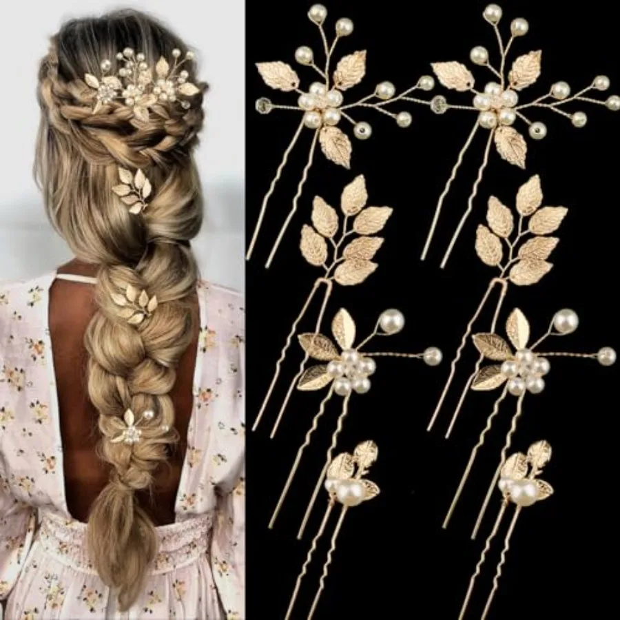 8PCS Gold Wedding Bridal Hair Pins Leaf Pearl Hair Pins Clips Vintage Hair Headpiece Jewelry for Bridesmaids Brides Flower Girl
8PCS Gold Wedding Bridal Hair Pins Leaf Pearl Hair Pins Clips Vintage Hair Headpiece Jewelry for Bridesmaids Brides Flower Girl