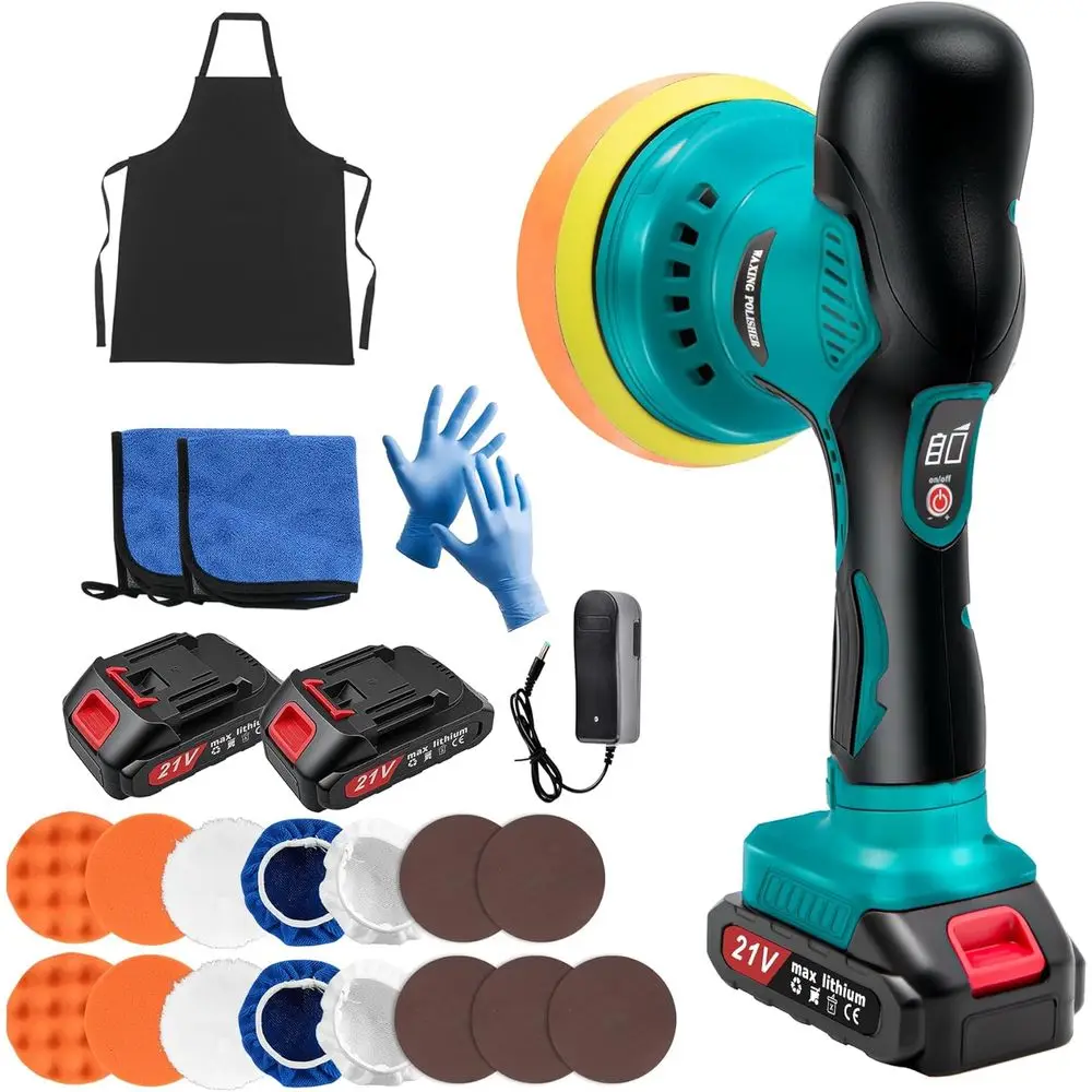 6 Inch Variable Speed Car Polisher Kit with 2x21V Batteries, 8 VariMax 6000RPM & 21 Attachments for Polishing, Detailing, Sandin
6 Inch Variable Speed Car Polisher Kit with 2x21V Batteries, 8 VariMax 6000RPM & 21 Attachments for Polishing, Detailing, Sandin