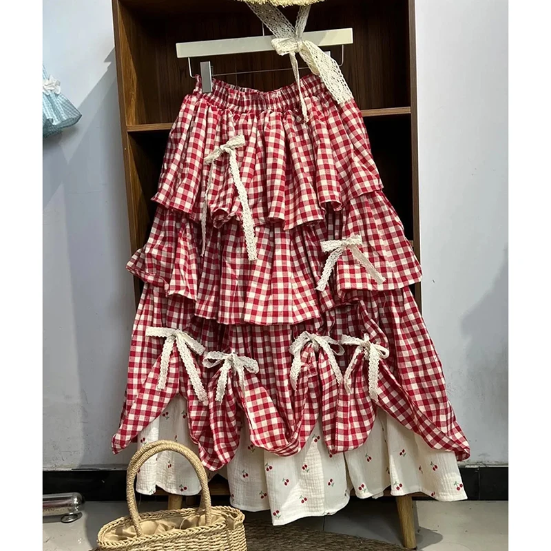Vintage Plaid Tiered Ruffle Skirt Women Pretty Style Bow 3D Pleated Skirt High Waisted Sweet Lolita Japanese Maxi Skirt
Vintage Plaid Tiered Ruffle Skirt Women Pretty Style Bow 3D Pleated Skirt High Waisted Sweet Lolita Japanese Maxi Skirt