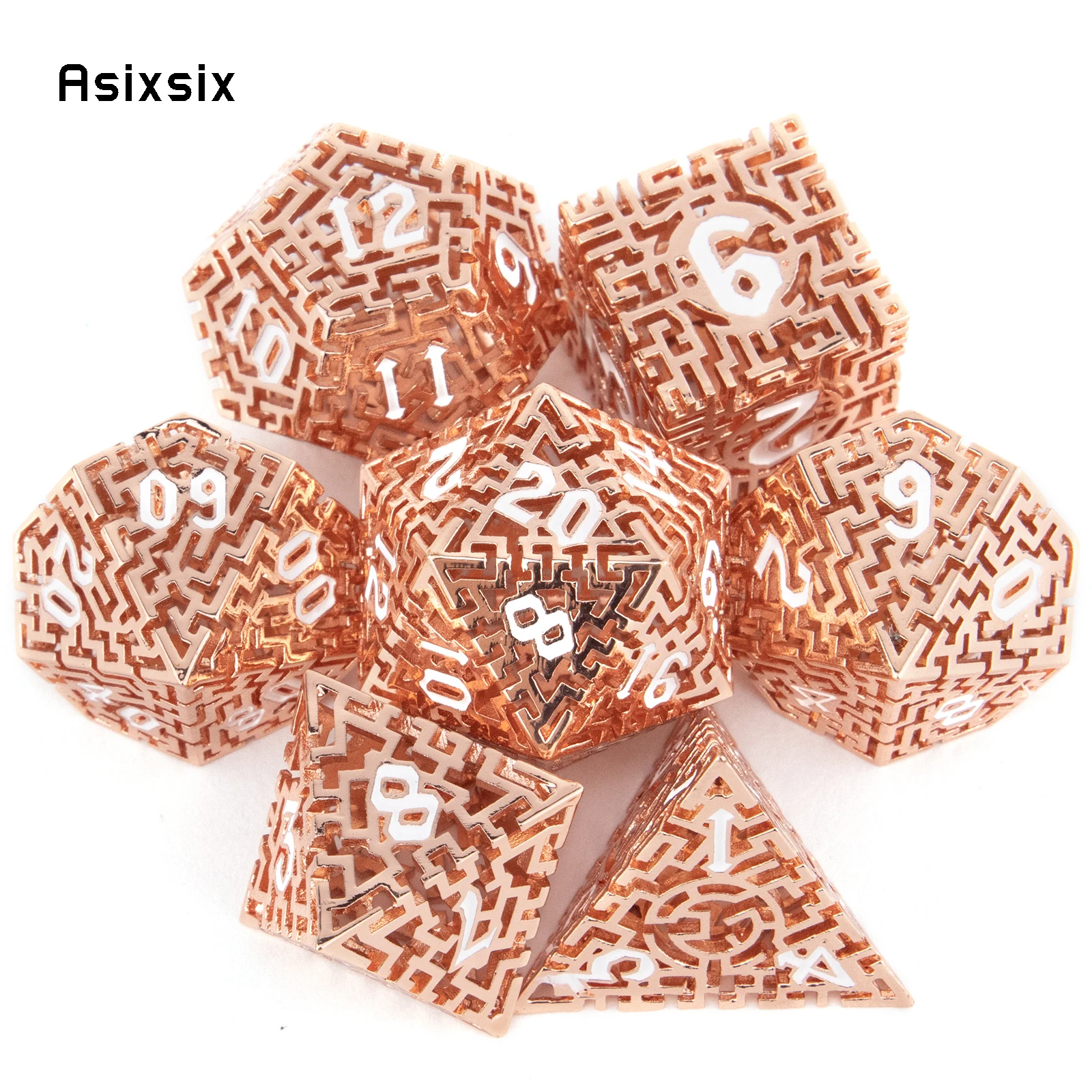 7 Pcs Orange White Metal Dice Maze Hollow Metal Polyhedral Dice Set Suitable for Role-Playing RPG Board Game Card Game
7 Pcs Orange White Metal Dice Maze Hollow Metal Polyhedral Dice Set Suitable for Role-Playing RPG Board Game Card Game