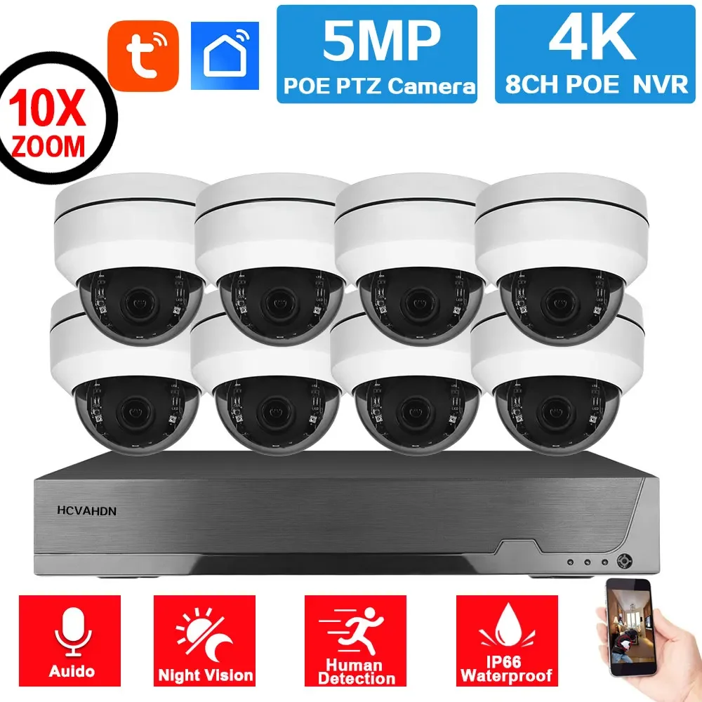 10X 5MP PTZ CCTV Camera Security System Kit Tuya 8CH 4K POE NVR System with Aduio IP Dome Camera Video Video Surveillance Kit
10X 5MP PTZ CCTV Camera Security System Kit Tuya 8CH 4K POE NVR System with Aduio IP Dome Camera Video Video Surveillance Kit