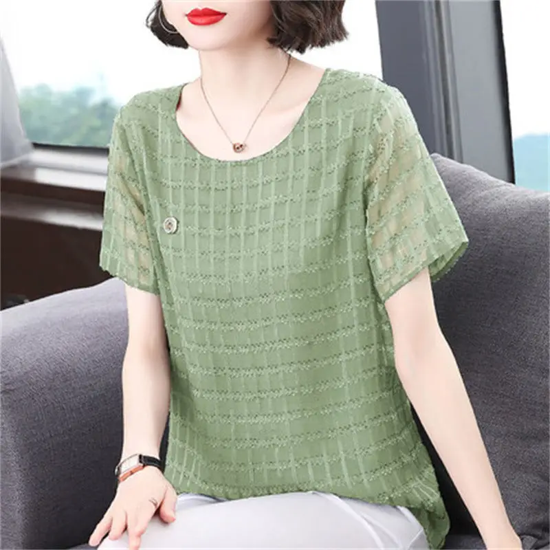 New Summer Women's Solid Colors O-Neck Short Sleeve Loose Plaid Thin Pullovers Epaulet Korean Fashion Casual All-match Tops
New Summer Women's Solid Colors O-Neck Short Sleeve Loose Plaid Thin Pullovers Epaulet Korean Fashion Casual All-match Tops