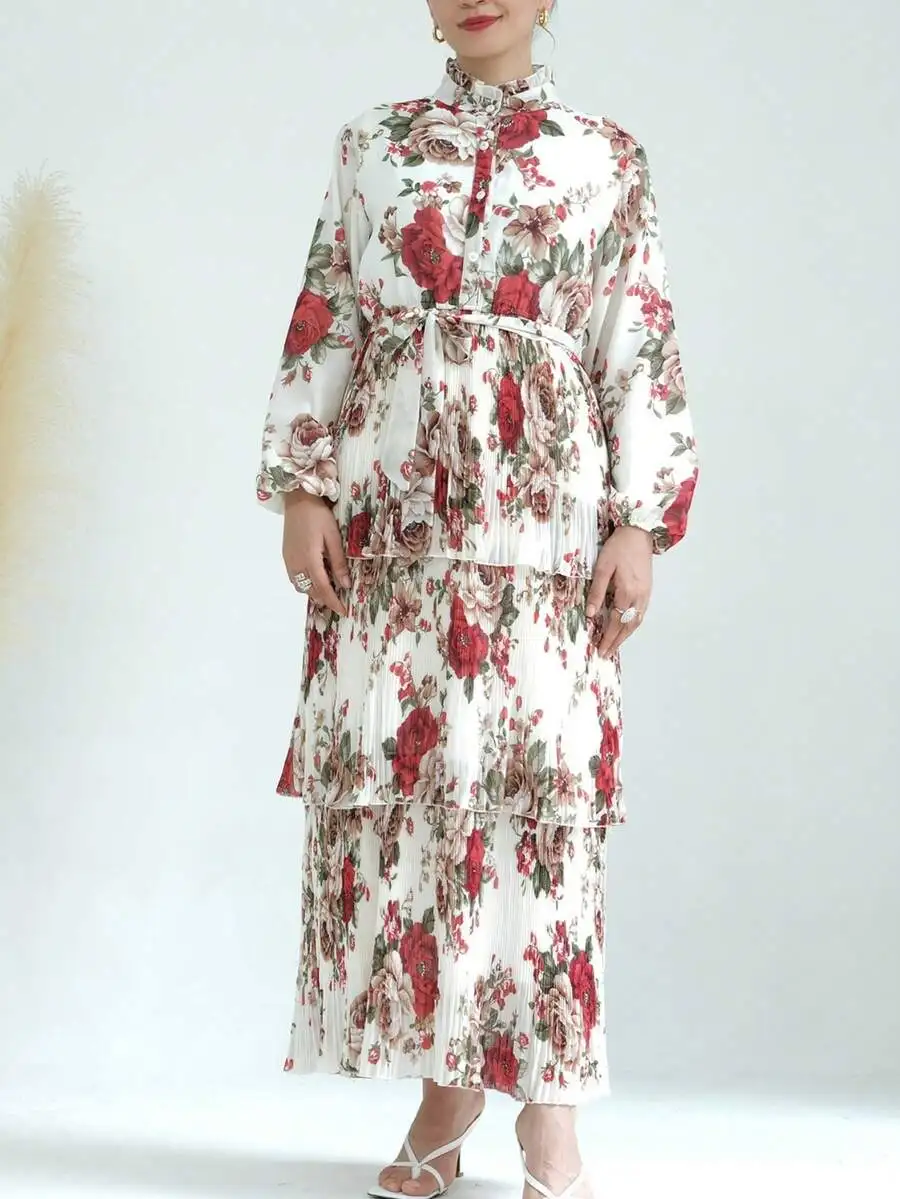 Women Floral Print Lantern Sleeve Tiered Ruffle Hem Abaya Dress With Waist Tie
Women Floral Print Lantern Sleeve Tiered Ruffle Hem Abaya Dress With Waist Tie