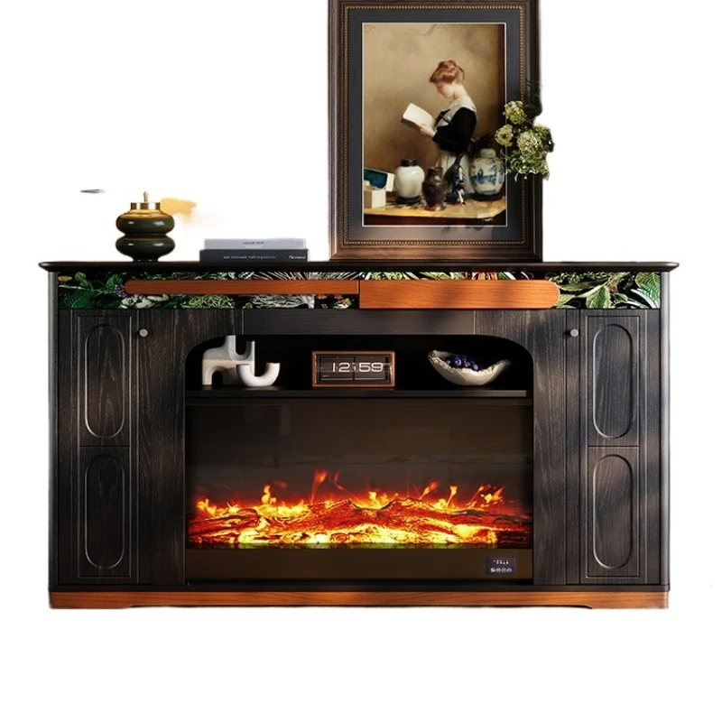 French retro fireplace porch cabinet, living room American solid wood simulation flame heating wall
French retro fireplace porch cabinet, living room American solid wood simulation flame heating wall