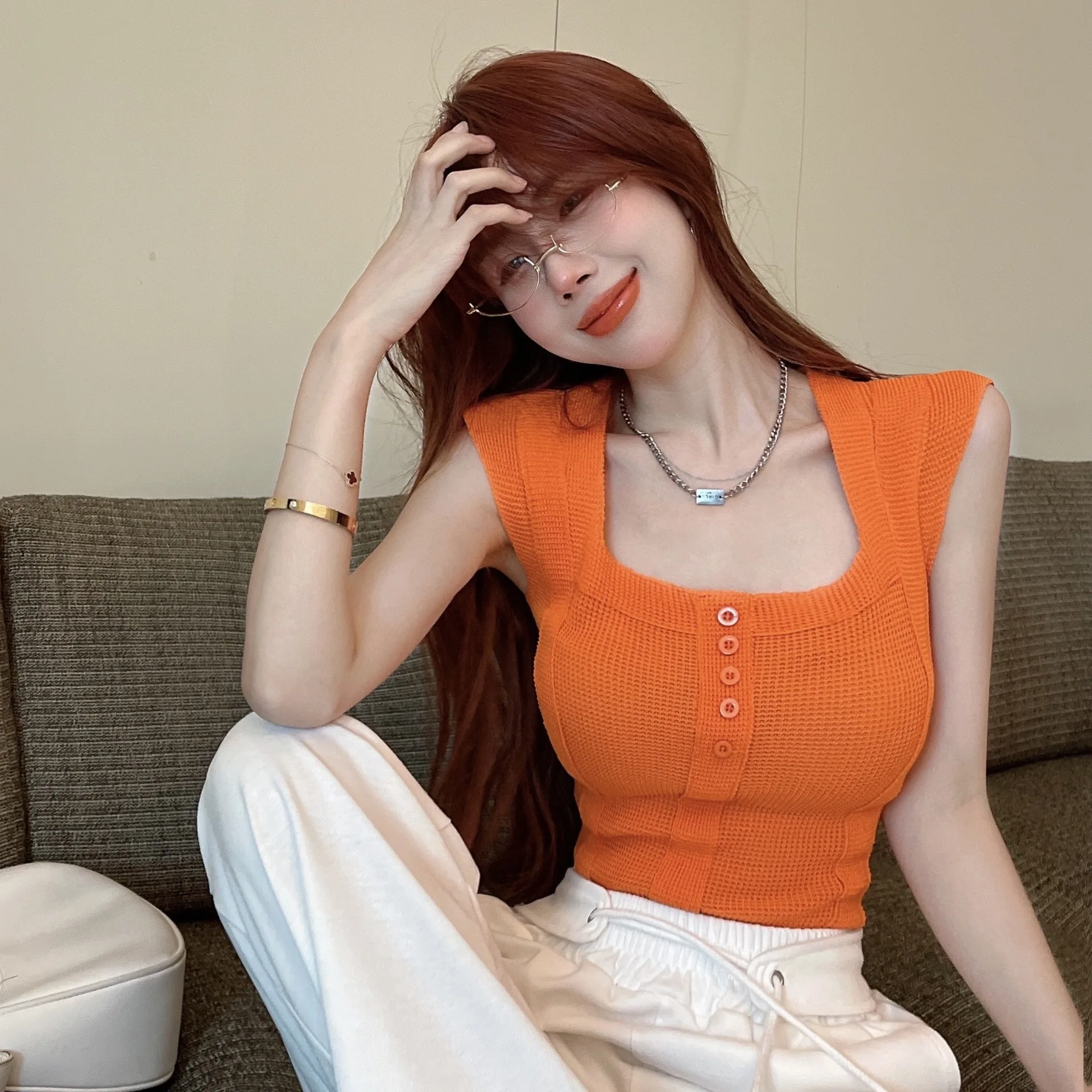 Square Collar Small Flying Sleeve Knitted Suspender Vest Summer Slim Sleeveless Top Women
Square Collar Small Flying Sleeve Knitted Suspender Vest Summer Slim Sleeveless Top Women