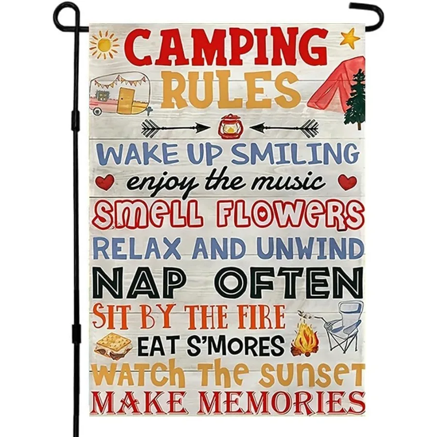 1pc 12x18in Camping Rules Slogan Garden Flag Vertical Double Sided Rustic Camper Outdoor Yard Holiday Decor
1pc 12x18in Camping Rules Slogan Garden Flag Vertical Double Sided Rustic Camper Outdoor Yard Holiday Decor