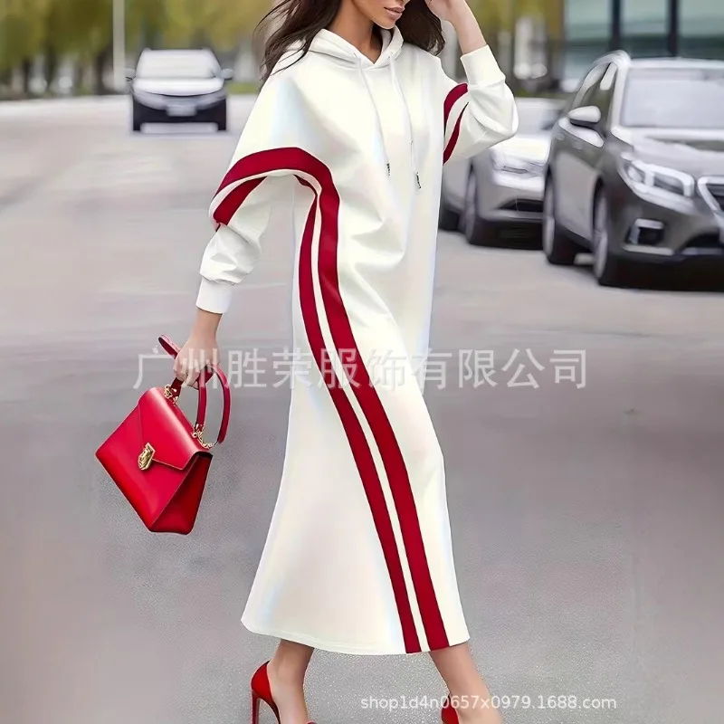 Spring Autumn Women Maxi Dress Patchwork Long-Sleeve Hooded Sweatshirt Dress Versatile Elegance Dresses Robe White Dress
Spring Autumn Women Maxi Dress Patchwork Long-Sleeve Hooded Sweatshirt Dress Versatile Elegance Dresses Robe White Dress