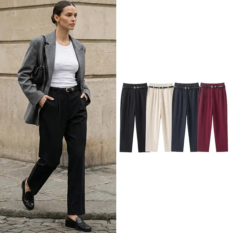 FANAN Women Fashion With Belt Solid Front Zipper Straight Pants Vintage High Waist Full Length Female Chic Lady Trousers
FANAN Women Fashion With Belt Solid Front Zipper Straight Pants Vintage High Waist Full Length Female Chic Lady Trousers