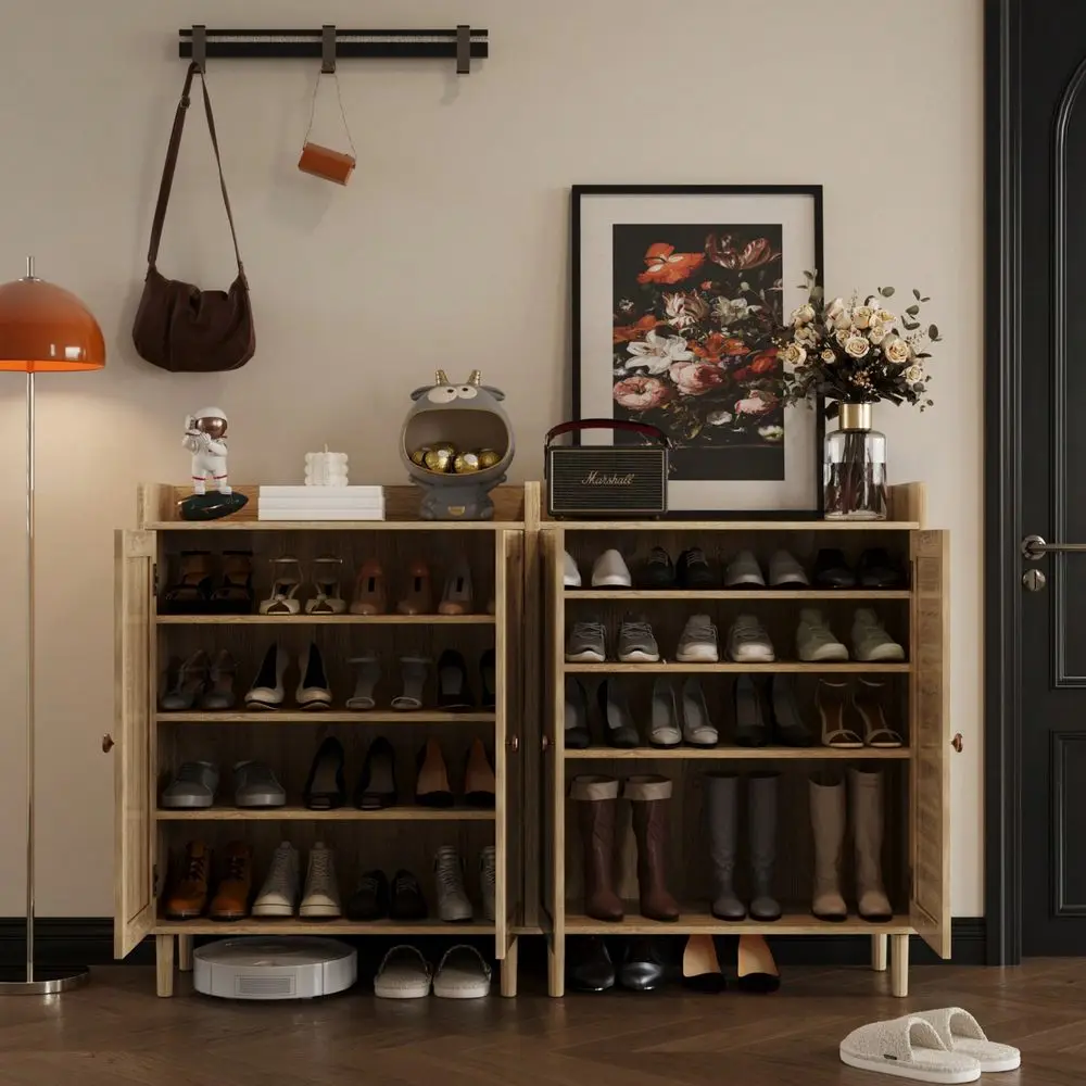 Cabinet With Rattan Doors,Freestanding Shoe Organizer For Entryway Hallway Bedroom Closet,Farmhouse 4 Tier Shoe Storage Cabinet
Cabinet With Rattan Doors,Freestanding Shoe Organizer For Entryway Hallway Bedroom Closet,Farmhouse 4 Tier Shoe Storage Cabinet