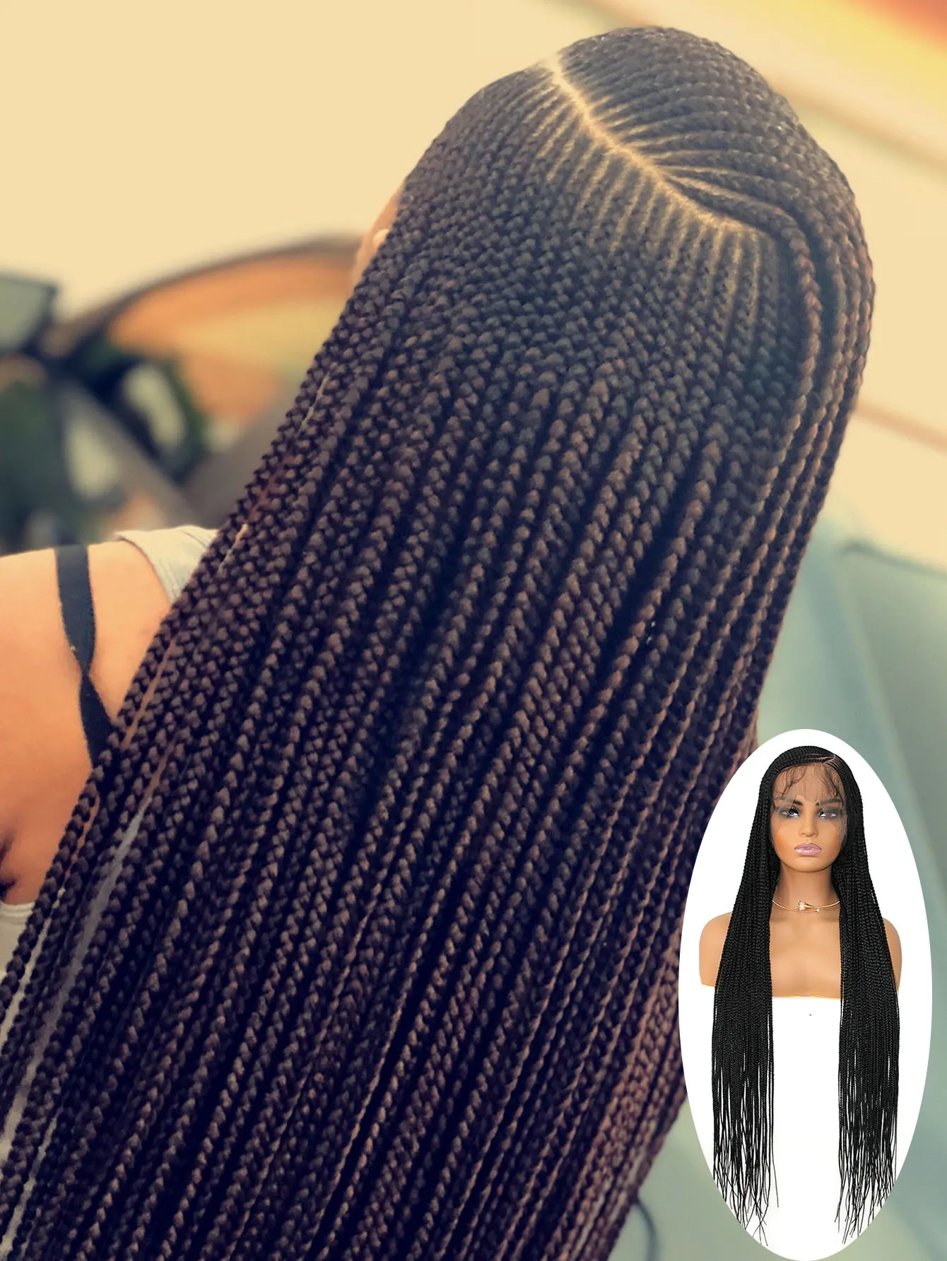 Синтетический полный парик шнурка Cornrow Box Плетеные парики для чернокожих женщин Без узлов Боковая часть Коса Кружевной парик Искусственные локоны Косички Парики 36 дюймов 
Синтетический полный парик шнурка Cornrow Box Плетеные парики для чернокожих женщин Без узлов Боковая часть Коса Кружевной парик Искусственные локоны Косички Парики 36 дюймов