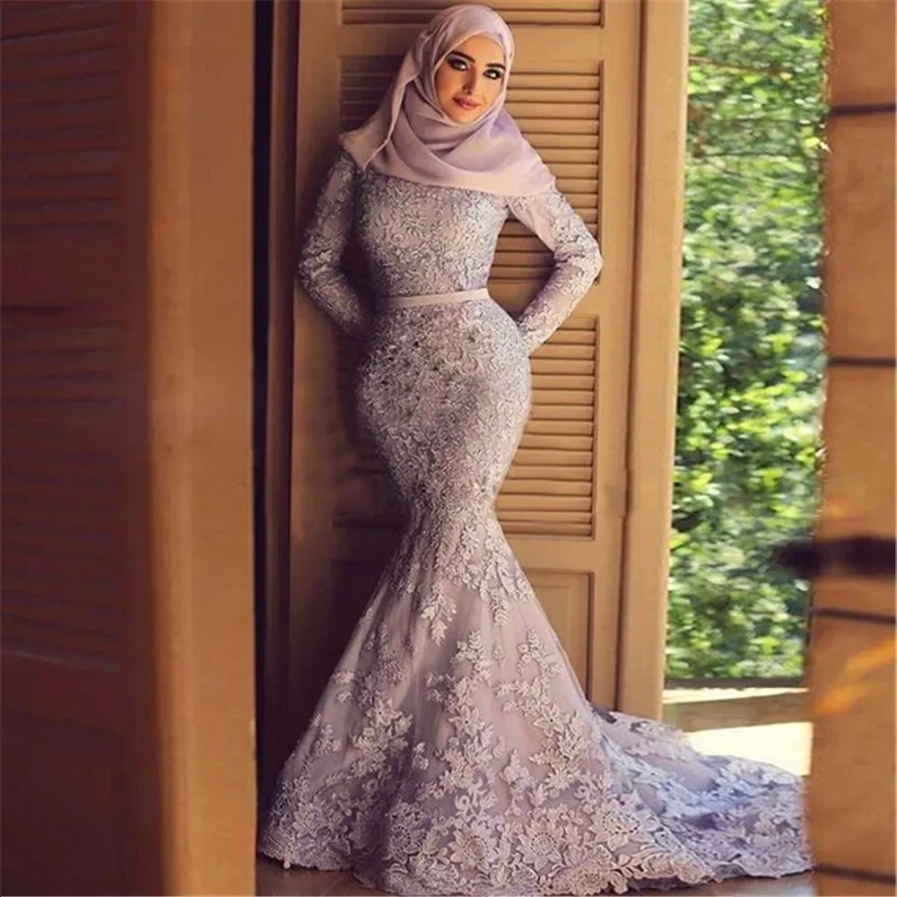 Mermaid Wedding Dresses for Muslim Bride with Long Sleeve Sweep Train Appliques Color Bridal Gown Vestidos De Novia Cusstomized
Mermaid Wedding Dresses for Muslim Bride with Long Sleeve Sweep Train Appliques Color Bridal Gown Vestidos De Novia Cusstomized