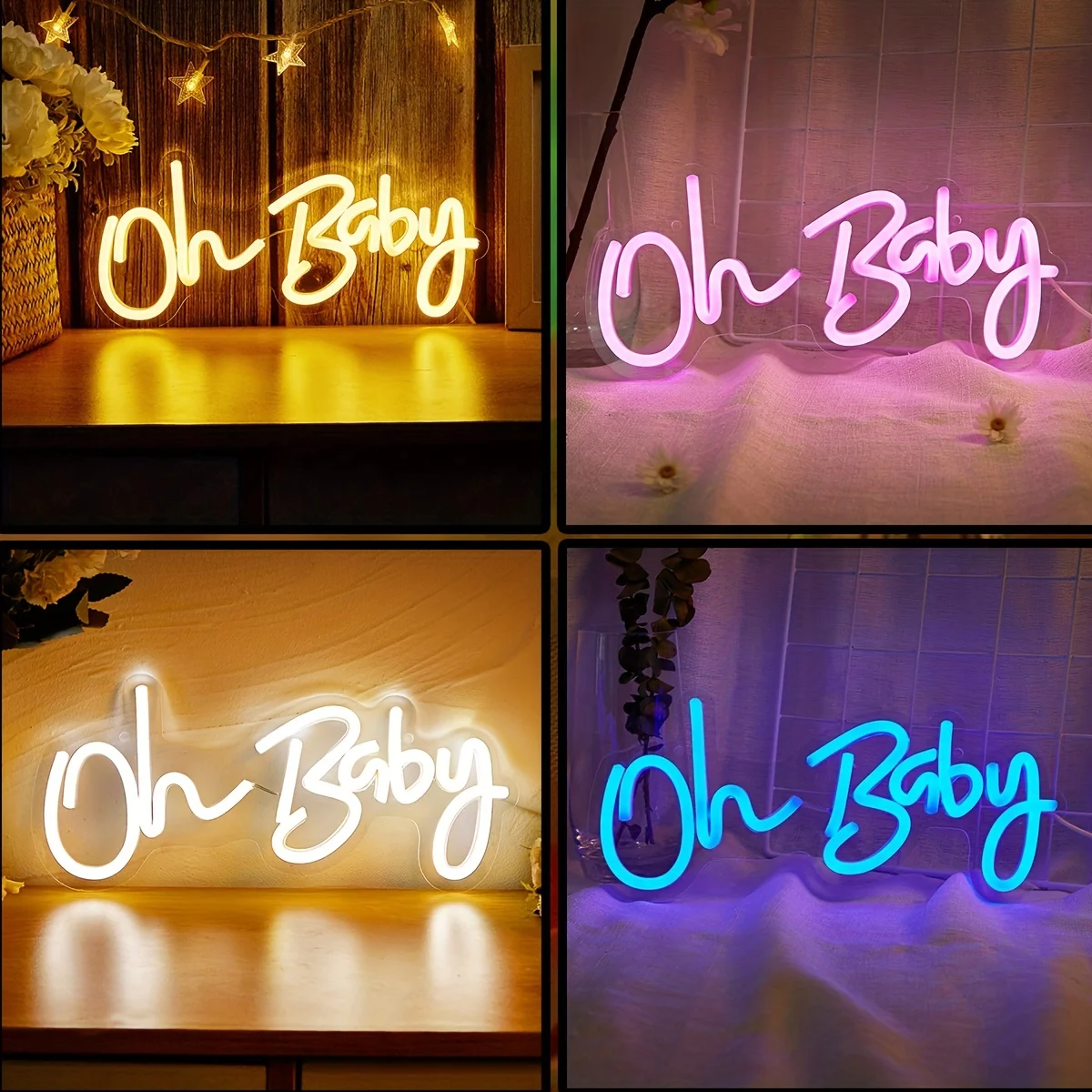 Неоновая вывеска LED в форме «Oh Baby», 1 шт., питание от USB, для декора стен спальни, подходит для праздников
Неоновая вывеска LED в форме «Oh Baby», 1 шт., питание от USB, для декора стен спальни, подходит для праздников