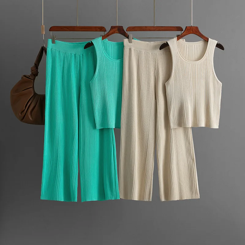 Fashion Casual Camisole Fashion Pants Suit 2025 Summer New Women's Round Neck Sleeveless Tops Knitted Pants Women Two-Piece Sets
Fashion Casual Camisole Fashion Pants Suit 2025 Summer New Women's Round Neck Sleeveless Tops Knitted Pants Women Two-Piece Sets