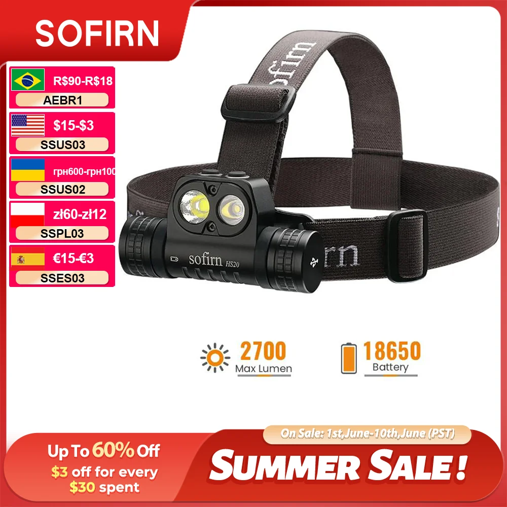 SOFIRN HS20 XHP50.2 LED Headlamp 2700lm Rechargeable USB C Flashlight Powerful Head Lamp Floodlight & Spotlight
SOFIRN HS20 XHP50.2 LED Headlamp 2700lm Rechargeable USB C Flashlight Powerful Head Lamp Floodlight & Spotlight