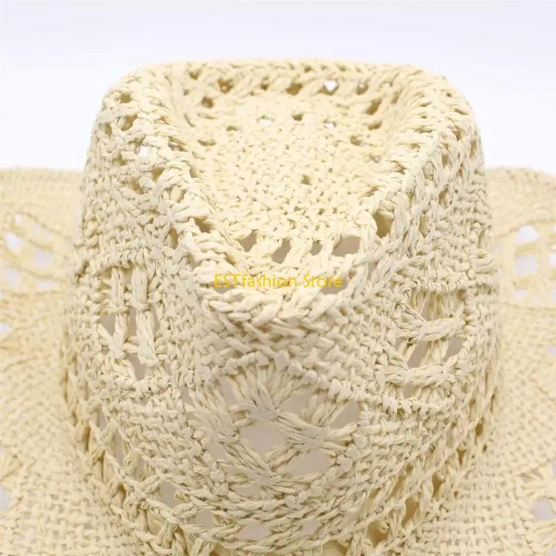 Y5GC Summer Paper Straw Wide Brimmed Hat Openwork Braided Design Sun Outdoor Cowboy Hats For Women Men
Y5GC Summer Paper Straw Wide Brimmed Hat Openwork Braided Design Sun Outdoor Cowboy Hats For Women Men