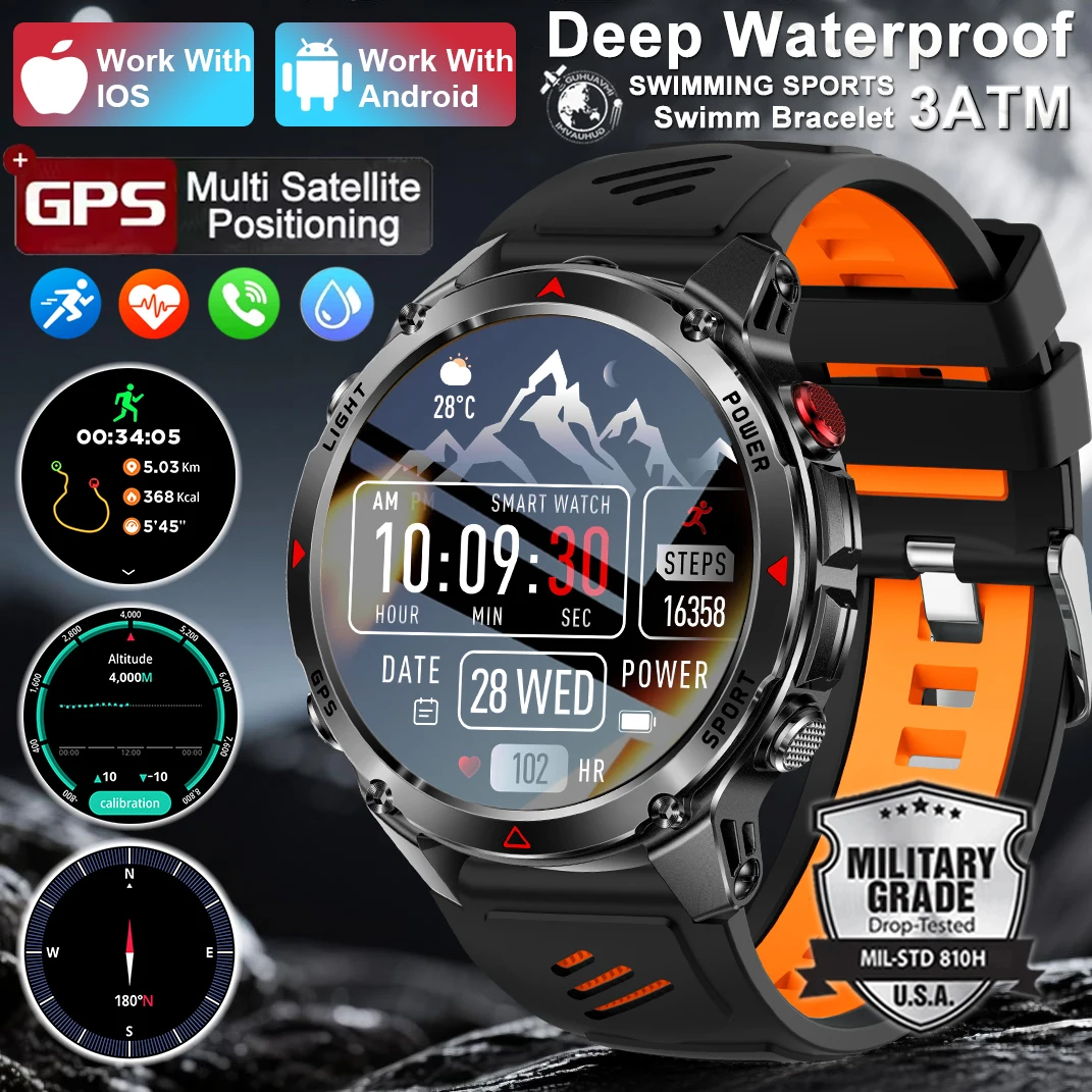 Новые военные смарт-часы 2026 года для мужчин, водонепроницаемые 3ATM, с GPS-трекером, компасом, спортивным фитнес-трекером, HD BT-вызовами и измерением пульса, браслет
Новые военные смарт-часы 2026 года для мужчин, водонепроницаемые 3ATM, с GPS-трекером, компасом, спортивным фитнес-трекером, HD BT-вызовами и измерением пульса, браслет