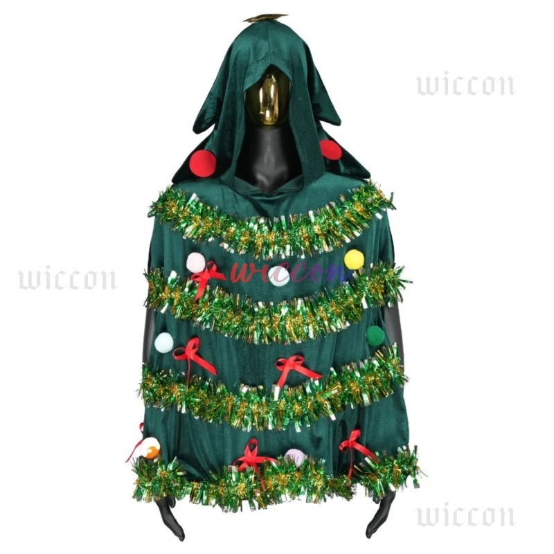 Adults Christmas Tree Cosplay Costume Hooded Poncho Cloak with Bow Ball Decor Unisex Party RolePlaying Prop for Xmas
Adults Christmas Tree Cosplay Costume Hooded Poncho Cloak with Bow Ball Decor Unisex Party RolePlaying Prop for Xmas