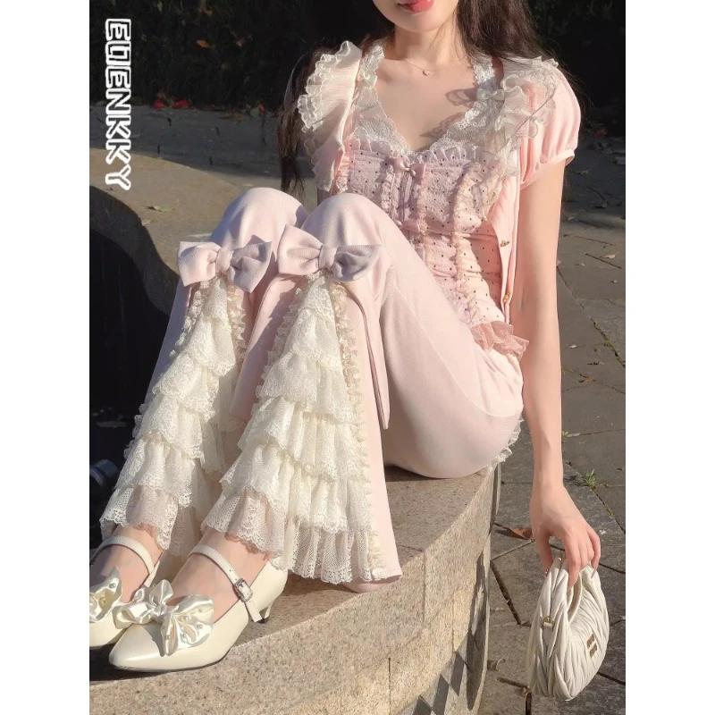 Pink Sweet Kawaii Bow Lace Pant Women Korean Elegant Micro Horn Slim Pants Spring Autumn Vintage Y2k Harajuku Casual Trousers
Pink Sweet Kawaii Bow Lace Pant Women Korean Elegant Micro Horn Slim Pants Spring Autumn Vintage Y2k Harajuku Casual Trousers