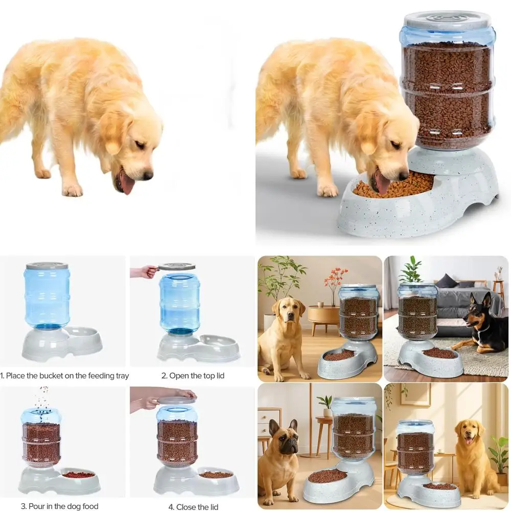 Large Breed Dog's Automatic 3-Gallon Feeder: Gravity-Fed Food Dispenser
Large Breed Dog's Automatic 3-Gallon Feeder: Gravity-Fed Food Dispenser