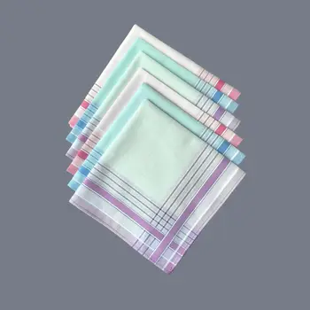 얇은 촉감 코튼 신선한 스트라이프 시리즈, 작은 손수건, 세련된 장식, 부드럽고 땀 흡수, 29cm/11.4 인치, 6 개