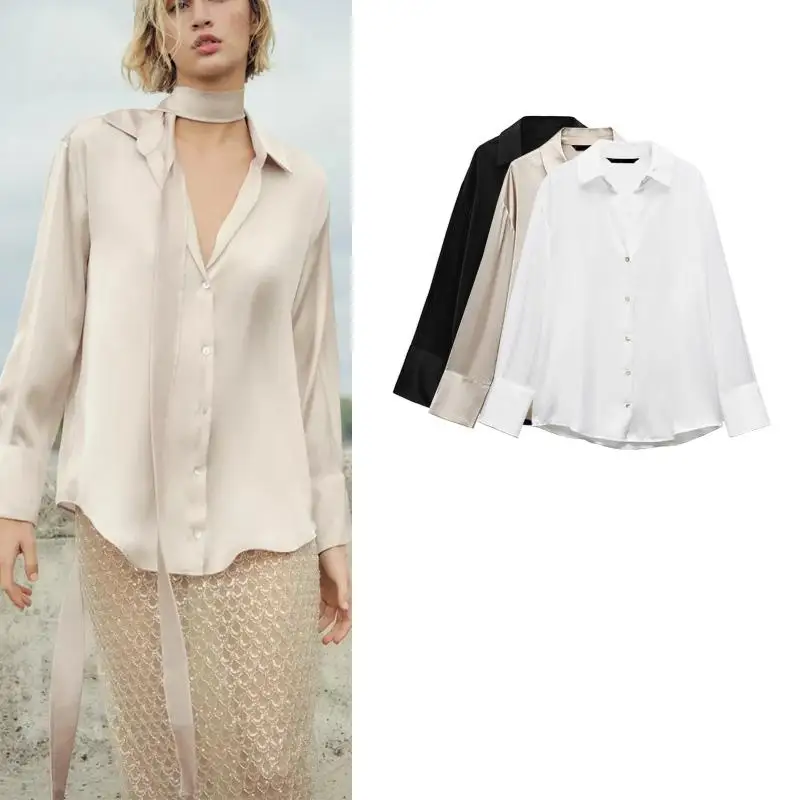 Classic Silk Satin Long Sve irt Autumn Winter New Women's Faion Turn-down Collar Single Button Quali Polyester 00%
Classic Silk Satin Long Sve irt Autumn Winter New Women's Faion Turn-down Collar Single Button Quali Polyester 00%